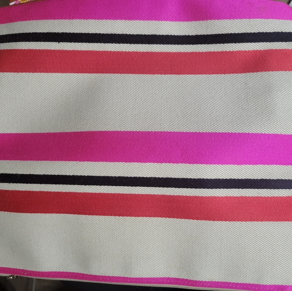 Kate spade NY Adrianne canvas striped flat pouch. Length-11. H-10in. - Picture 6 of 8